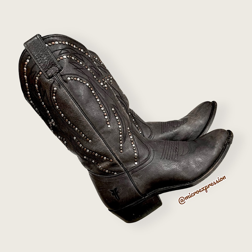 $399 Frye Billy Stud Pull On Distressed Boho Festival Cowboy Boots - Picture 15 of 15